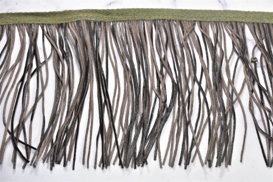 Faux Leather Fringe Trim | Black and Gray Fringe Trim | Ultra Suede Leather Fringe Trim | Fringe Trim | Trim