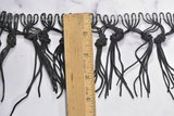 Black Knotted Fringe Trim | Faux Leather Fringe Trim With A Design | Ultra Suede Leather Fringe Trim | 4" Leather Fringe Trim By The Yard