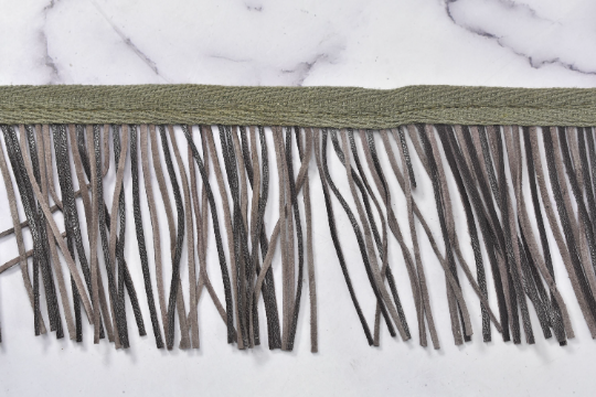 Faux Leather Fringe Trim | Black and Gray Leather Fringe Trim | Ultra Suede Leather Fringe Trim | Faux Leather Fringe Trim By The Yard