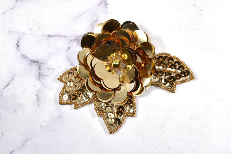 Pin on Gold Sequin Flower Applique | Pin on Applique Patch | DIY Costume Design Accessories | Cute Sequin Flower Pin