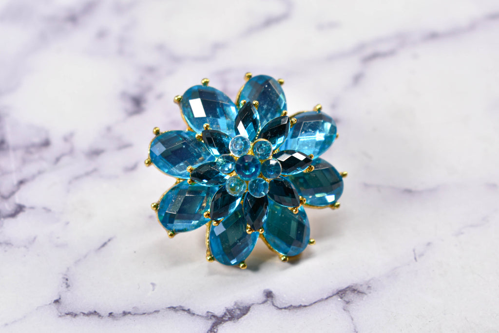 Blue Rhinestone Brooch with Pin | Vintage Blue Flower Brooch | Classy Floral Brooch - Target Trim