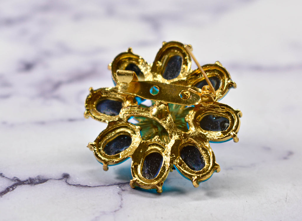 Blue Rhinestone Brooch with Pin Vintage Blue Flower Brooch Classy Floral Brooch