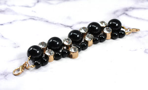 Rhinestone and Beaded Connector - Black and Gold Connector with Rhinestone and Black Beads