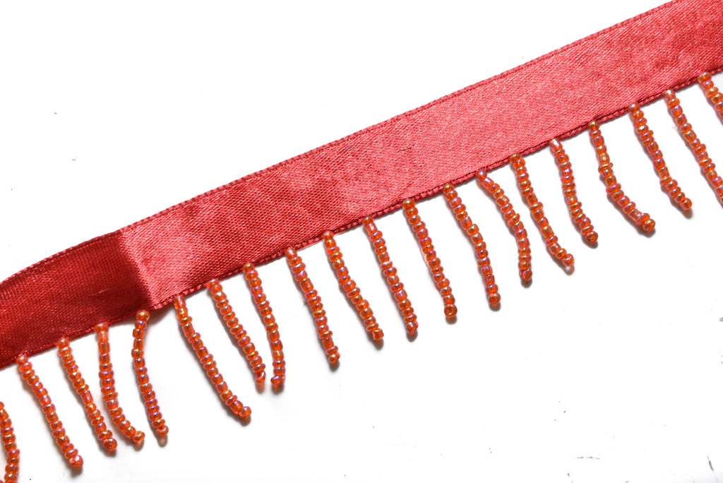 Red Beaded Fringe Trim, Dangling Fringe Trim