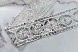 Hologram Sequin Embroidered Trim | White Lace Trim with Multi-Color Sequin Trim by the Yard | High-Quality Trim by the yard | Sequins Trim