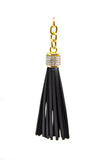 Leather Key Tassel with Rhinestone | Gold Accent Leather Tassel Piece with Rhinestones | White Leather Tassel | Black Leather Tassel Piece | Furniture Pillow Accessory | Necklace Pendant Tassel