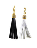 Leather Key Tassel with Rhinestone | Gold Accent Leather Tassel Piece with Rhinestones | White Leather Tassel | Black Leather Tassel Piece | Furniture Pillow Accessory | Necklace Pendant Tassel