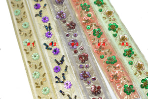 Sequins Beaded Embroidered Floral Indian Trim 1.125"- 1 Yard