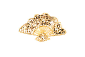 Ladies' Fan Patch completed with Gold Sequins Fan Bugle Beads - Target Trim
