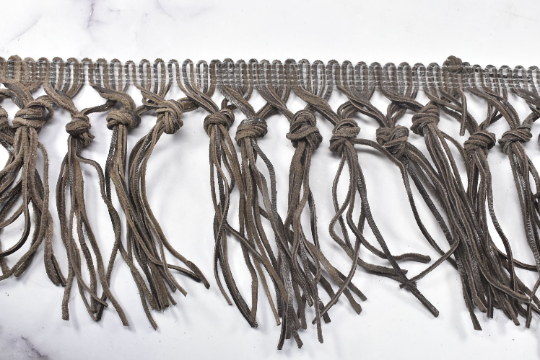 Knotted Faux Leather Fringe Trim | Black and Brown Fringe Trim | Ultra Suede Leather Fringe Trim | Faux Leather Fringe Trim | Trim