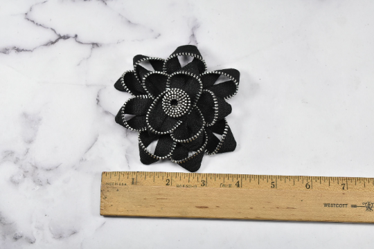 Satin Ribbon Zipper Applique | Black Flower Patch Applique | Zipper Satin Ribbon Glue on Flower Applique | DIY Fashion I Sew-on Applique- Target Trim