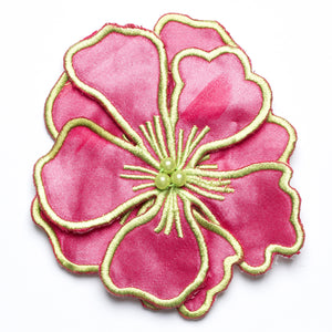 Magnolia Satin Flower applique with Embroidery Accent