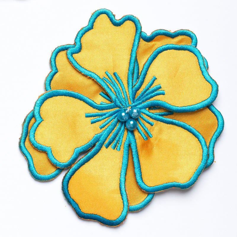 Magnolia Satin Flower applique with Embroidery Accent