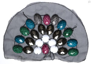 8" x 5.5" Half-dome Medium size applique on Mesh Fabric with Assorted Decorative Plastic Gems