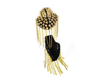 Gold Studded Shoulder Epaulet with Dangling Chains Target Trim