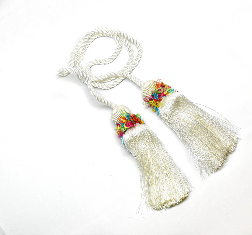White Tassels with Multicolor Details (2 Pieces) 5"