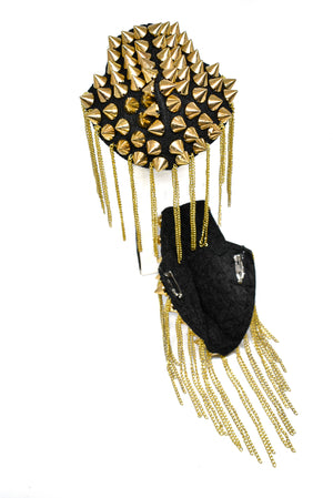 Gold Studded Shoulder Epaulet with Dangling Chains Target Trim
