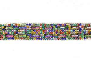 Multi-Color Rhinestone Trim with Gold Cupping 1.50" - 1 Yard