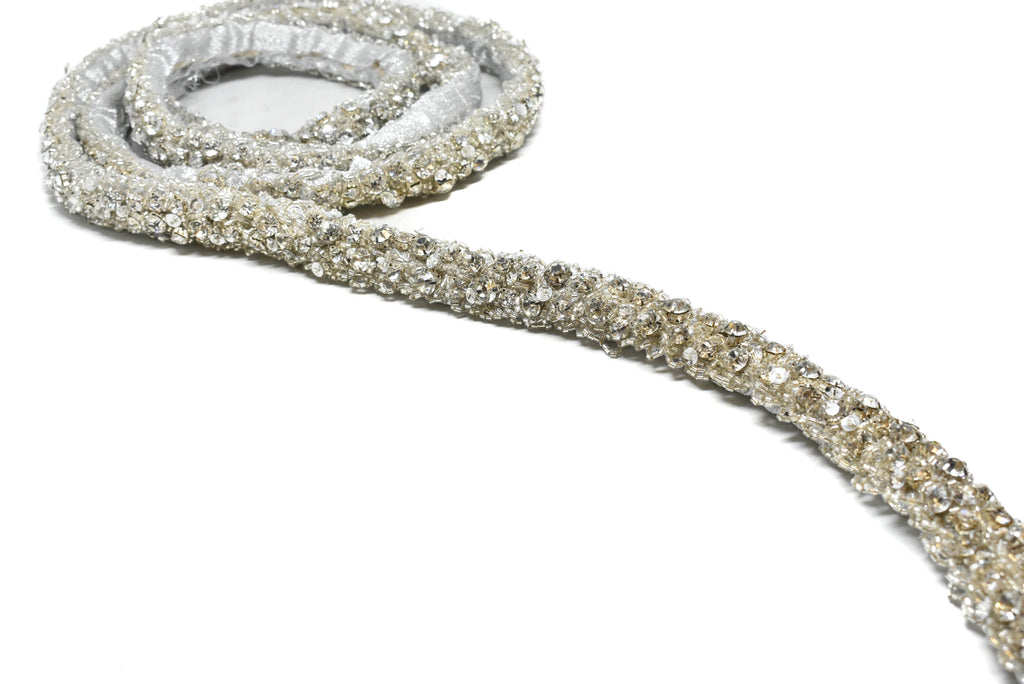 Silver Rhinestone and Beaded Tubing, Elegant Rhinestone Rope