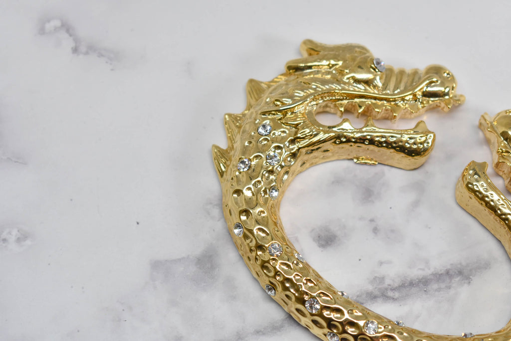Gold Dragon Head Rhinestone Buckle 5.75" x 3.50" - 1 Piece