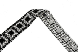 Black/Clear Rhinestone Trim with Silver Cupping 1" - 1 Yard