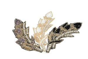 Leaf Rhinestone & Beaded Applique 5.90'' x 2'' | Leaf Patch Applique - Target Trim