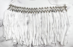 Knotted Fabric Fringe Trim with Metallic Silver Beads - Target Trim