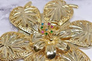 Gold Flower Buckle w/Colorful Rhinestones