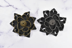 Twill Tape Zipper Flower Applique | Black Flower Patch Applique | Zipper Satin Ribbon Glue on Flower Applique | DIY Fashion I Sew-on Applique