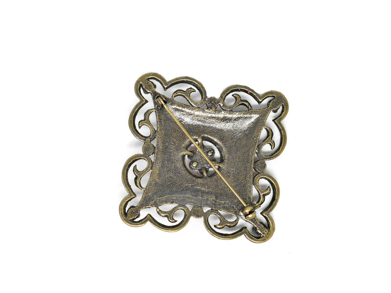 Unique Red and Orange Rhinestone Brooch Target Trim