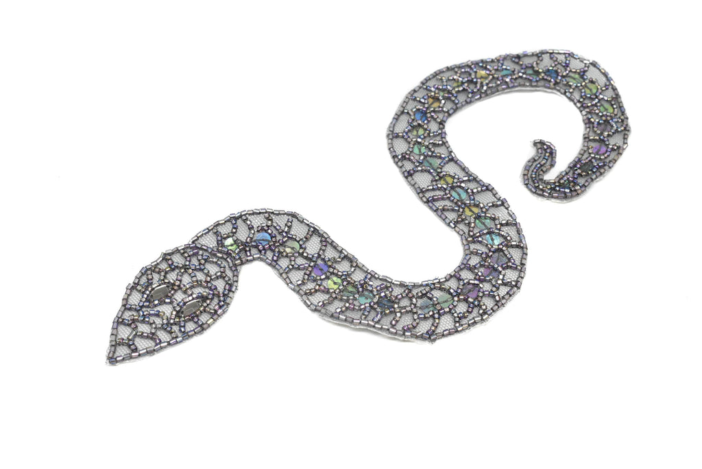 Beaded Snake Applique with Sequins 10" x 1.50" | Snake Patch Applique - Target Trim