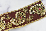 Paisley Handcrafted Indian Trim | Paisley Sequins Trim | Embroidered Paisley Trim | Embroidered Trim | Paisley Pattern | 2.50" Indian Trim