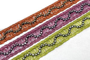 Rhinestone Trim made Raffia (Straw-like) Material 1"  - 1 Yard