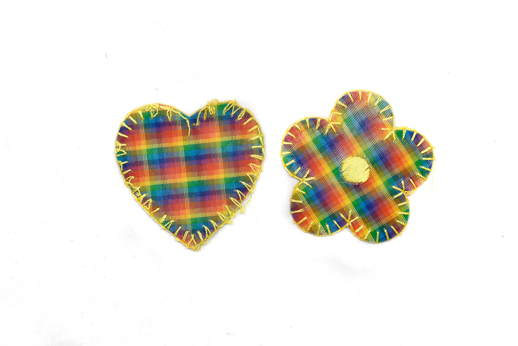 3D Rainbow Heart and Flower Iron-On Patch - Heart Patch | Flower Patch