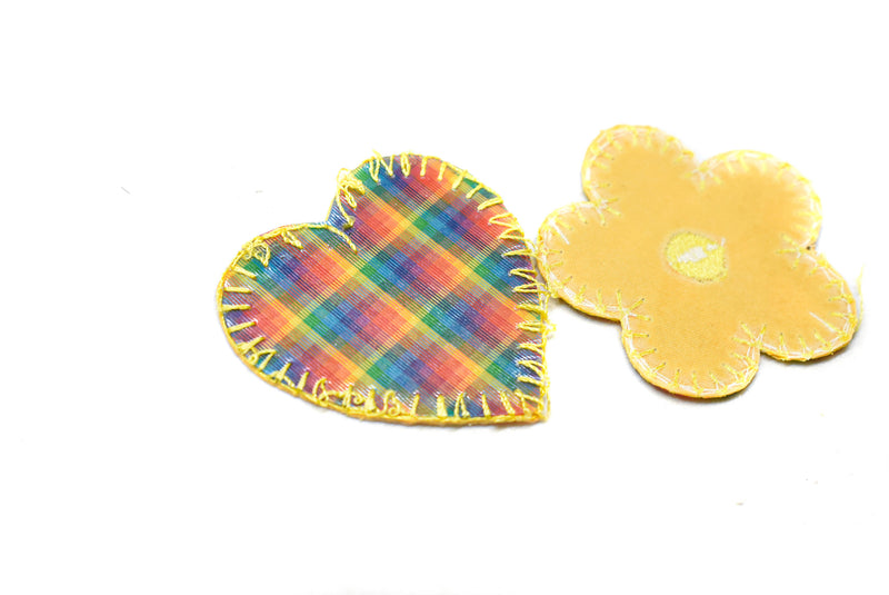 3D Rainbow Heart and Flower Iron-On Patch - Heart Patch | Flower Patch