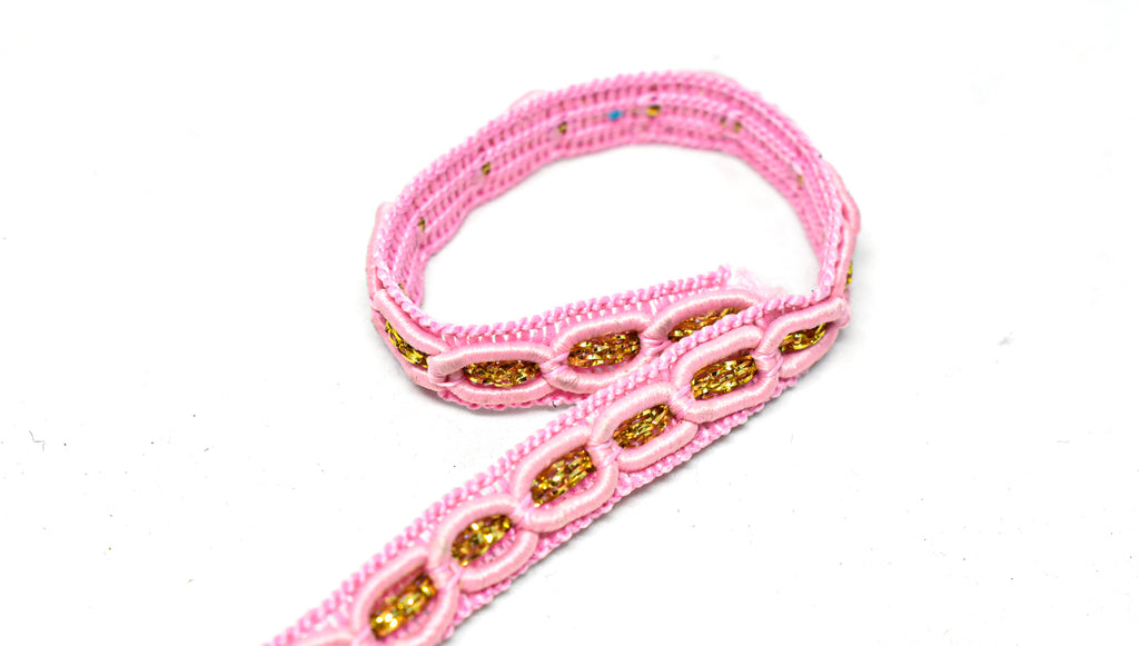 Pink and Metallic Gold Braided Gimp Trim 1/2" - by the yard