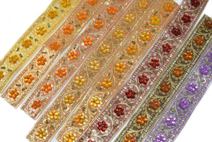 Sequins Embroidered Floral Indian Trim 1" - 1 Yard