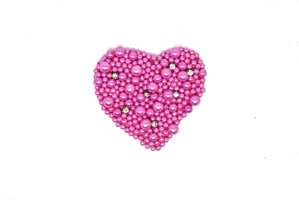 Pink and Rhinestone Pearl Heart Applique 4" x 3.50" | Pink Heart Patch Applique - Target Trim