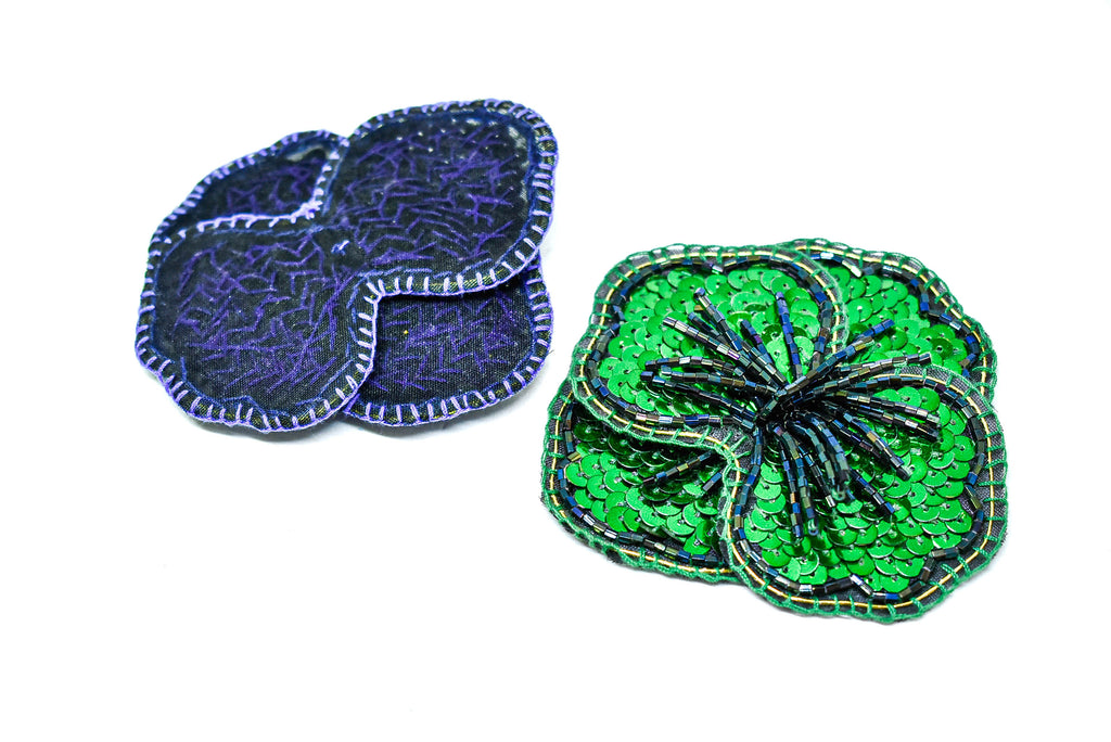 3.5" Sequins flower Patch with Dangling Bugle Beads 