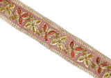 Red Sequins Beaded Embroidered Floral Indian Trim 1.25"- 1 Yard