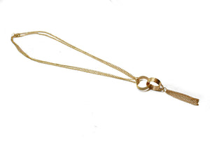 Gold Necklace with Rings and Dangling Chain