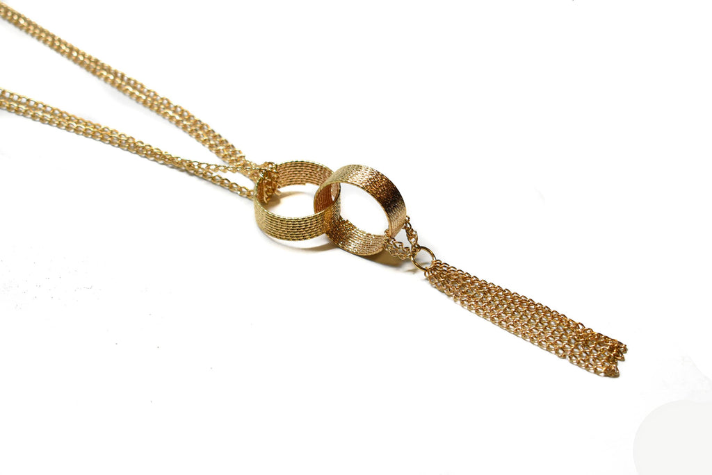Gold Necklace with Rings and Dangling Chain