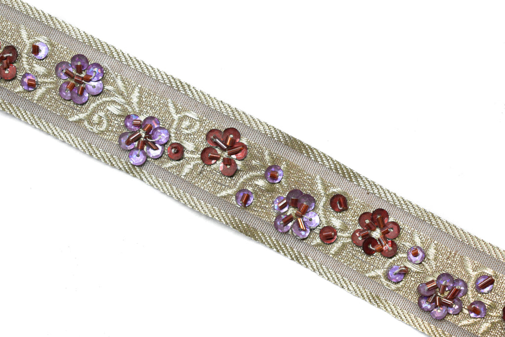 Sequins Beaded Embroidered Floral Indian Trim 1.125"- 1 Yard