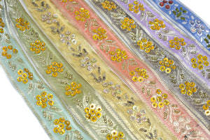 Assorted Sequins Beaded Floral Indian Trim 1.25" | Floral Indian Trim | Indian Trim | Sequins Trim | Trim