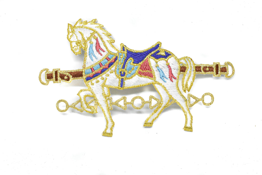 Embroidered Carousel Horse Iron-On Applique 5.5" x 3.25" | Horse Patch Applique - Target Trim