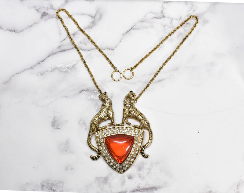 Gold Cheetah Pendant Necklace- Cheetah Ruby Necklace - 1 Piece