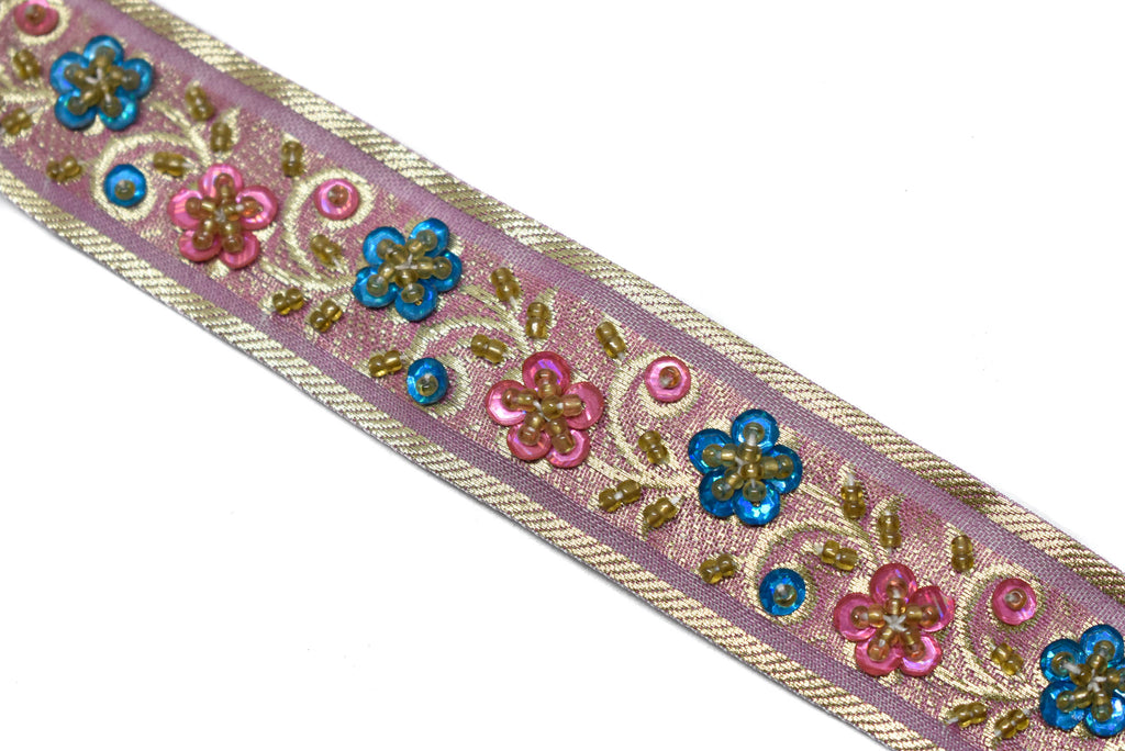 Sequins Beaded Embroidered Floral Indian Trim 1.125" - 1 Yard