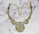Gold & Teal Beaded Necklace with Pearls