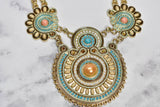 Gold & Teal Beaded Necklace with Pearls