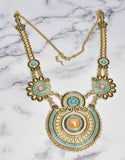 Gold & Teal Beaded Necklace with Pearls